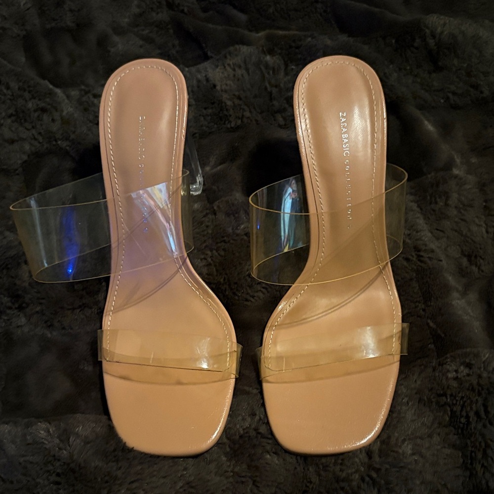 Zara Tan Heels with Transparent Straps